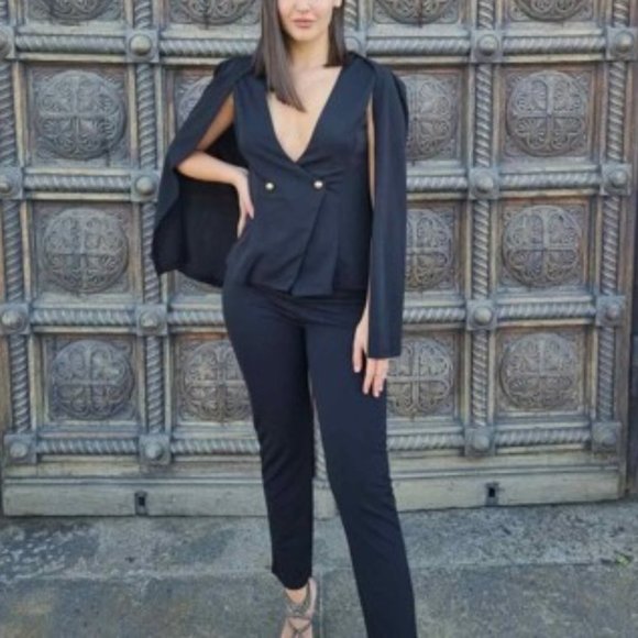 ALL ABOUT CLASS black 2 piece Cape Blazer & Pants Suit - Picture 9 of 16